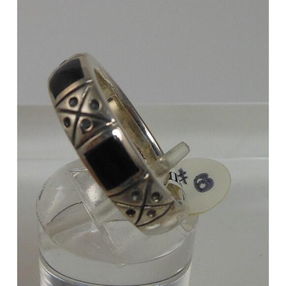 Designer Signed Sterling Silver Band Ring Vintage Black 925 Stamped Band Size 6 - Picture 7 of 9